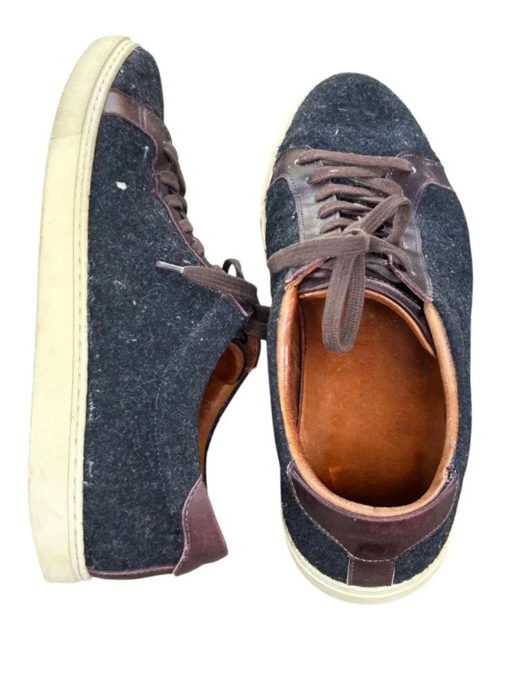 Allen Edmonds Courtside Low Top Sneakers Black Wool Brown Leather Size 8 E